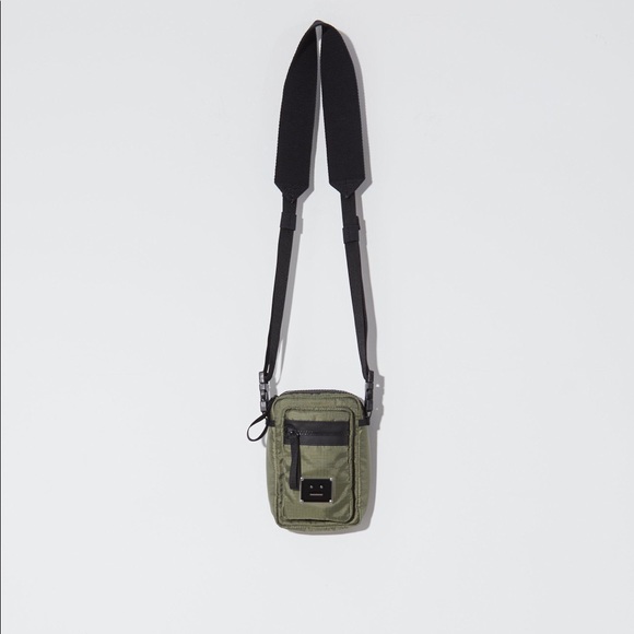 Acne Studios Arvel Plaque Face Crossbody Bag - Khaki Green - Picture 3 of 7